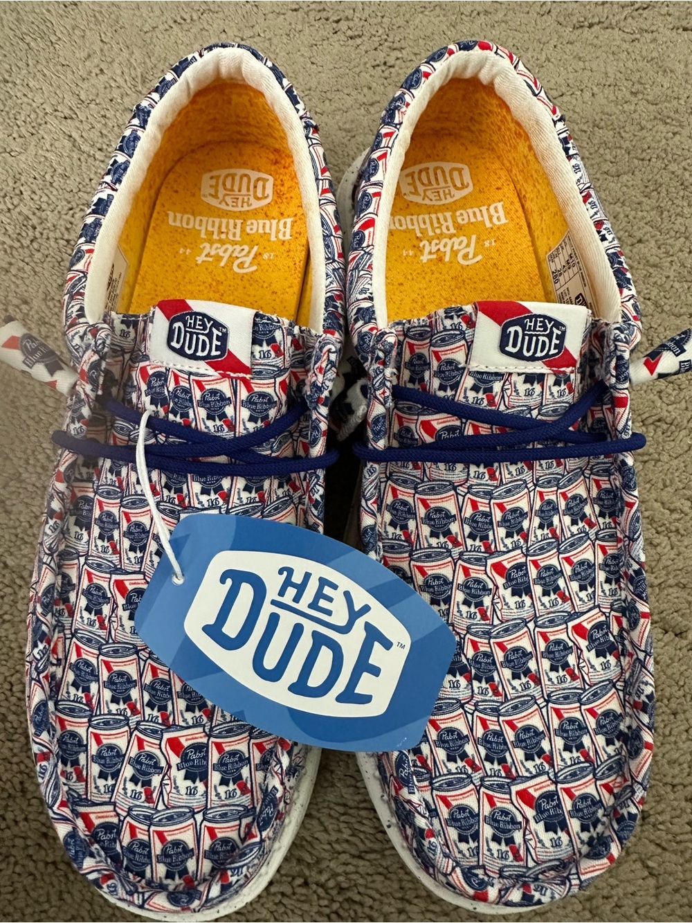 NWT Hey Dude Limited Edition Wally Pabst Blue Ribbon Men’s Shoes Size 10
